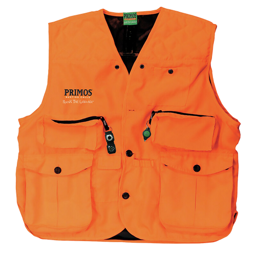 Primos 65704 Gunhunter's Hunting Vest 2XL Blaze Orange Features Compass & LED Light