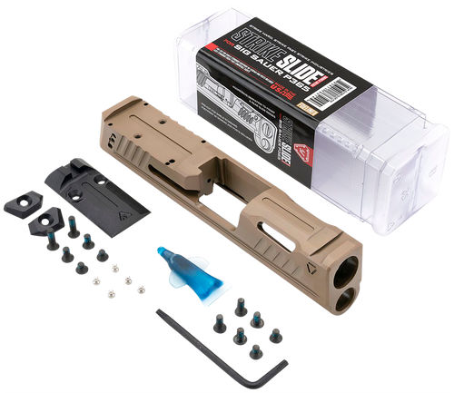 Strike Industries P365-SLIDE-FDE Strike Replacement Slide Flat Dark Earth Stainless Steel with Ports & Optics Cut for Sig P365 Includes Charging Handle