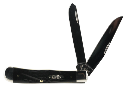 Case 18221 Trapper  3.25"/3.27" Folding Clip Point/Spey Plain Mirror Polished Tru-Sharp SS Blade Rough Black Jigged Synthetic Handle
