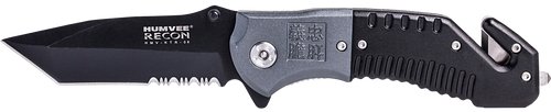 Humvee Adventure Gear HMVKTR08 Humvee Recon Folding Plain/Serrated Black Stainless Steel Blade, Black/GrayHandle