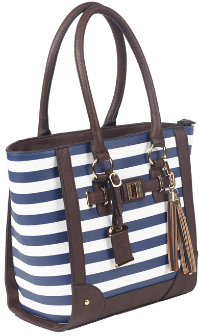 Bulldog BDP050 Tote Purse w/Holster Navy Stripe Leather Most Sm Pistols & Revolvers Right Hand