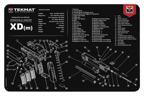 TekMat TEKR17XDM Springfield Armory XDm Cleaning Mat Black/White Rubber 11"x17" Springfield Armory XDm Parts Diagram
