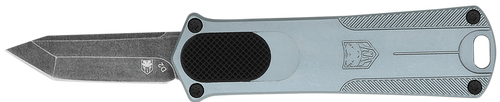CobraTec Knives CALI952GRYTNS California 952 *CA Compliant 1.75" OTF Tanto Plain Black Stonewashed D2 Steel Blade, 3" Gray Anodized Aluminum Handle