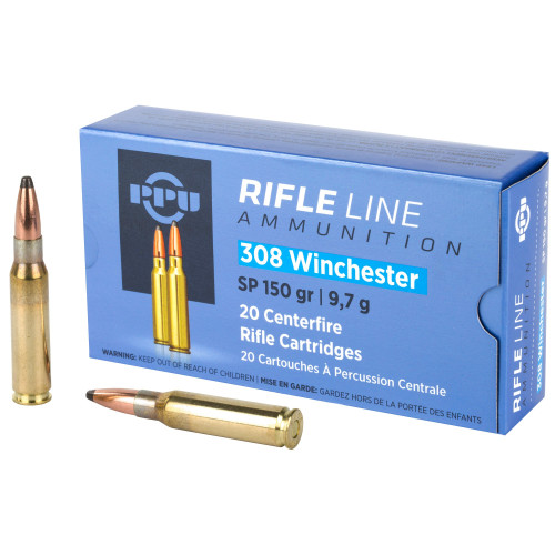 PPU 308 Win Ammo 150gr SP Ammunition - 20 Rounds
