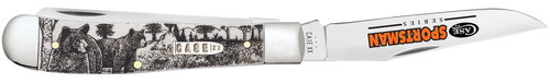 Case 81223 Sportsman Trapper 3.24" Clip/3.27"Spey Folding Plain Mirror Polished Tru-Sharp SS Blade, Bear Wildlife Engraving Natural Bone Handle