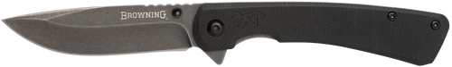 Browning 3220514 Branded Rock  EDC 3" Folding Drop Point Plain Black Stonewashed 7Cr17MoV SS Blade, Black G10 Handle
