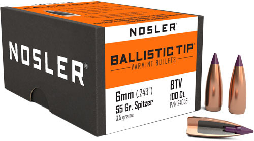 55GR BALLISTIC TIP 100CTNOSLER BULLETS 6MM .243 