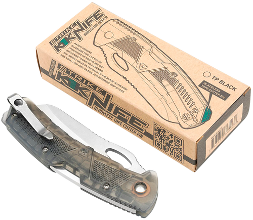 Strike Industries K1TP K1  3.51" Folding Plain AUS-8A SS Blade Smoke Textured Polymer Handle Includes Pocket Clip