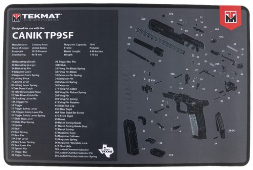 TekMat TEKR17CANIKTP9SF  Cleaning Mat Black/Gray Rubber 11"x17" Canik TP9SF Diagram