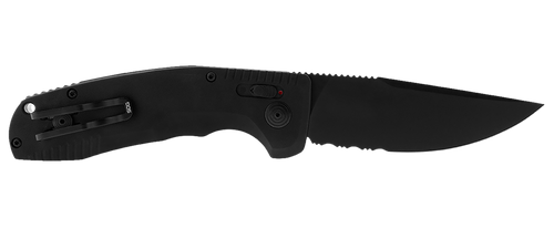 S.O.G SOG15380257 SOG-TAC Auto 3.43" Folding Part Serrated Black TiNi Cryo D2 Steel Blade Black Micro-Textured Anodized Aluminum Handle Includes Pocket Clip