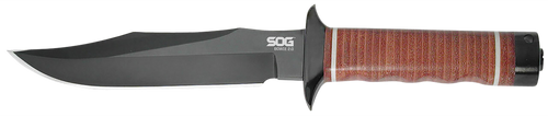 S.O.G SOGS1TL Bowie 2.0 6.40" Fixed Plain Clip Point Black Hardcased TiNi Full Tang AUS8 SS Blade/ Brown Stacked Leather Washers w/Cross Guard Handle