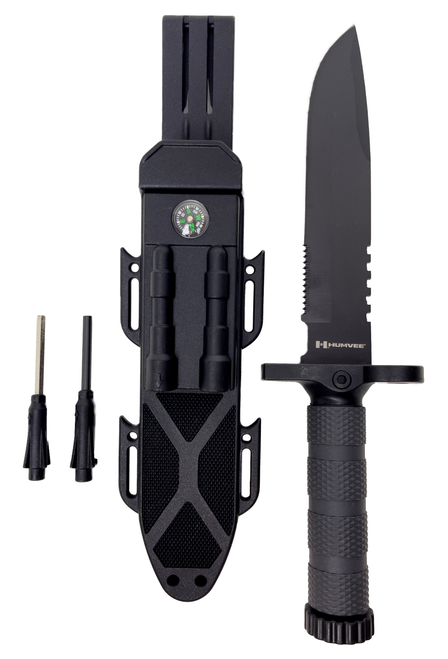 Humvee Adventure Gear HMVKFXB02 Next-Gen Survival Knife  7.50" Fixed Sawback Plain Black Stainless Steel Blade Black Textured Rubber Handle Includes Sheath