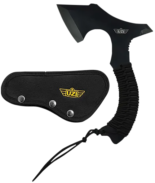 Uzi Accessories UZKAXE5 Throwing Axe  7" Plain Stainless Steel Blade, Black Paracord Wrapped Stainless Steel Handle 12.20" OAL