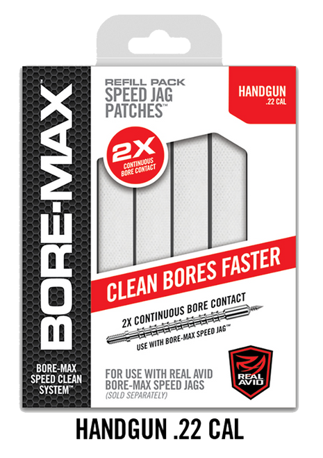 Real Avid AVBMPATCH4S Bore-Max Speed Jag Patches Refill 22 Cal Handgun 4"S Synthetic 250 Per Box