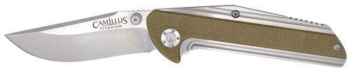 Camillus 19195 Sevens  2.75" Folding Plain Silver AUS-8 Carbonitride Titanium Blade, Desert Tan/SS G10/SS Handle