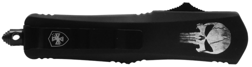 Templar Knife MFL231 Gen II Fallen Slim 3.43" OTF Tanto Plain Black Oxide Stonewashed 440C SS Blade, 5.05" Black w/Skull Aluminum Handle, Glass Breaker