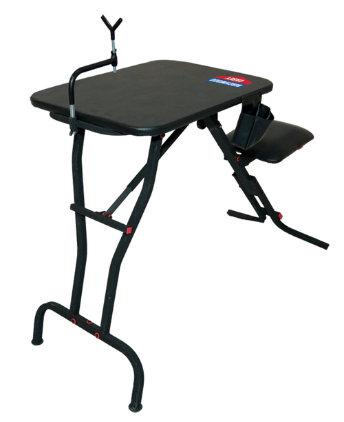 Birchwood Casey MSB100 Ultra Steady Shooting Bench Black Steel, Folding Seat, Pockets & Adjustable Rubber Coated Gun Rest 21" W x 28" L