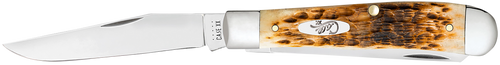 Case 00164 Trapper  Medium 3.25"/3.27" Folding Clip Point/Spey Plain Mirror Polished Tru-Sharp SS Blade Peach Seed Jigged Amber Bone Handle