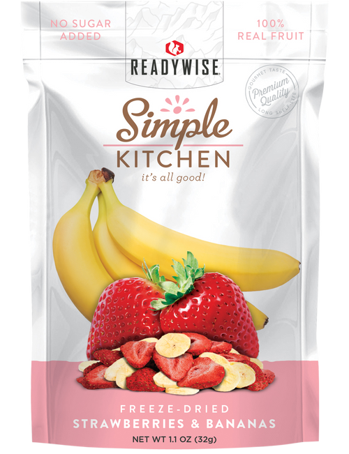 ReadyWise SK05009 Simple Kitchen Freeze Dried Fruit Strawberry & Bananas 1 Serving Pouch 6 Per Case