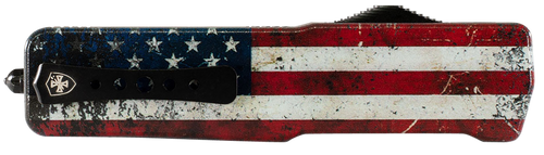 Templar Knife MAUS321 Premium LW US Flag Slim 3.25" OTF Drop Point Plain Black Oxide Stonewashed D2 Steel Blade, 5" US Flag Aluminum Handle