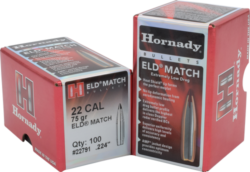 Hornady 22791 ELD Match  22 Cal .224 75 gr Extremely Low Drag Match 100 Per Box/ 25 Case