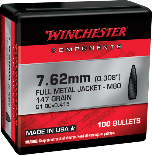 Winchester Ammo WB762147NX Centerfire Rifle  308Win 7.62x51mmNATO 147gr Full Metal Jacket 100 Per Box/10 Case