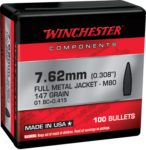 Winchester Ammo WB762147NX Centerfire Rifle  308Win 7.62x51mmNATO 147gr Full Metal Jacket 100 Per Box/10 Case