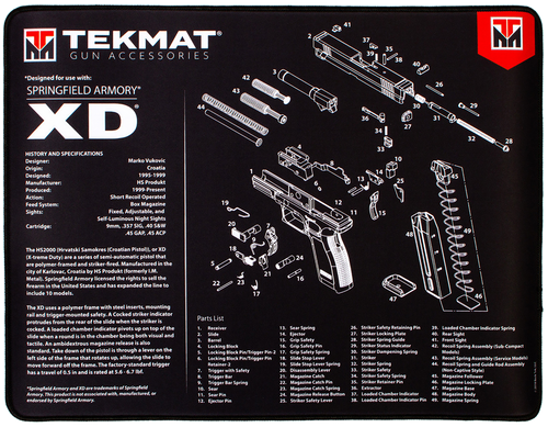 TekMat TEKR20XD Springfield Armory XD Ultra 20 Cleaning Mat Black/White Rubber 15"x20" Springfield Armory XD Parts Diagram
