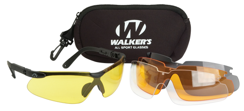 Walker's GWPASG4L2 Sport Glasses Combo Adult Clear/Smoke Gray/Amber/Yellow Lens Polycarbonate Black Frame