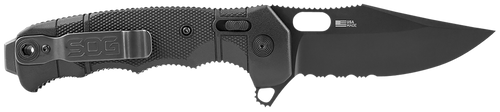 S.O.G SOG12210557 Seal XR 3.90" Folding Clip Point Part Serrated Black Cerakote S35VN SS Blade/Black GRN Handle Includes Belt Clip