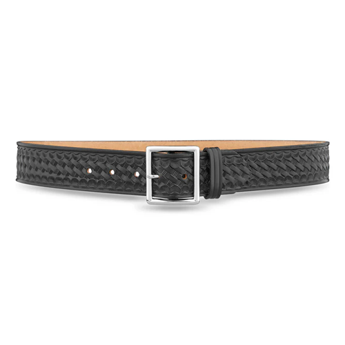 1-3/4"" Basketweave Leather Garrison Belt with Solid Brass Center Bar Nickel Buckle