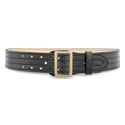 2-1/4"" Hi-Gloss Leather Sam Brown 4 Row Stitch Duty Belt with Solid Brass Gold Buckle