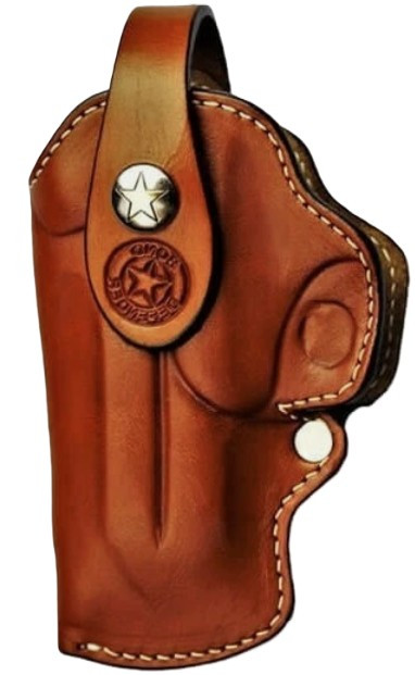 Prem Leather Clip Hol 4.25" RH Tan/Whte Stitch