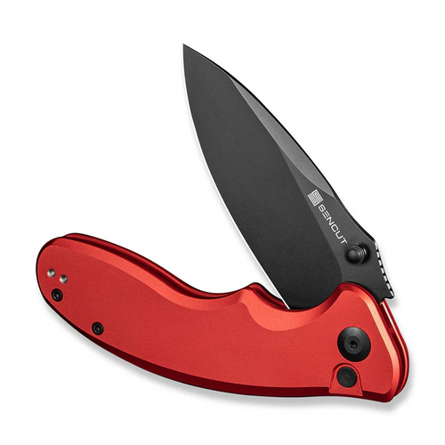 Cybrix Flipper/Thumb Stud Folding Knife 3.46"" Black 9Cr18MoV Drop Point Plain Edge Blade, Red Aluminum Handle