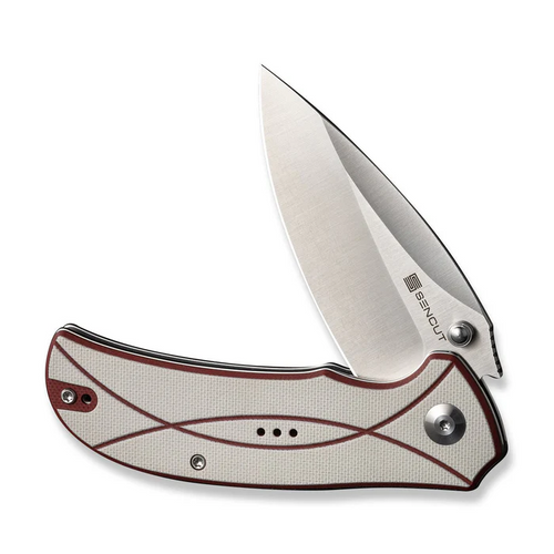 Hyrax Flipper/Thumb Stud Folding Knife 3.30"" Satin 9Cr18MoV Leaf Shaped Plain Edge Blade, Ivory/Red G10 Handle