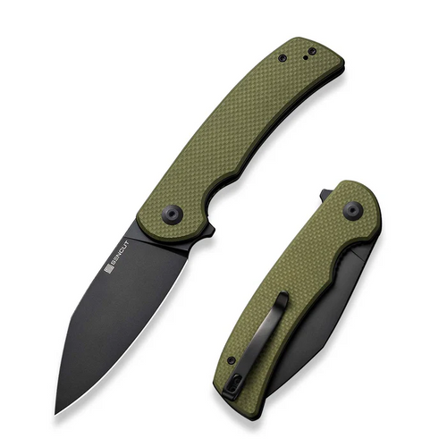 Omniform Flipper Folding Knife 3.65"" Black 9Cr18MoV Drop Point Plain Edge Blade, OD Green G10 Handle