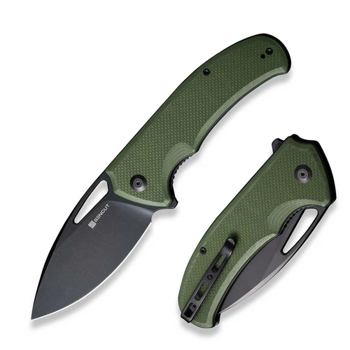 Phantara Flipper/Thumb Hole Folding Knife 3.70"" Black 9Cr18MoV Drop Point Plain Edge Blade, OD Green G10 Handle