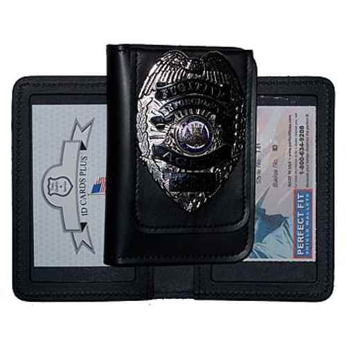 Duty Leather Double ID Case w/ Badge Flap - 2.75''x4.50''