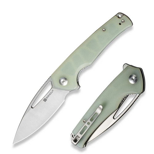 Mims Flipper Folding Knife 3.48"" Satin 9Cr18MoV Drop Point Plain Edge Blade, Natural G10 Handle
