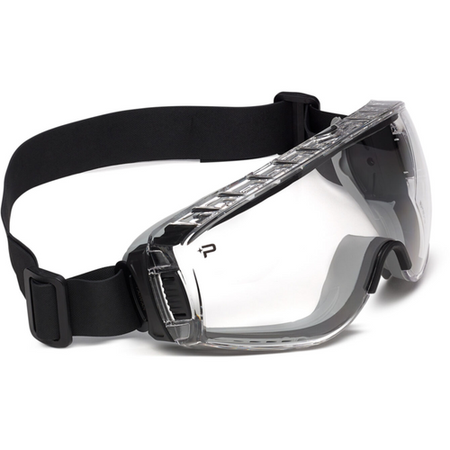 PILOT 2 SAFETY GOGGLE SAFETY PC CLEAR PLATINUM VENTED TPR NEOPRENE STRAP BLACK