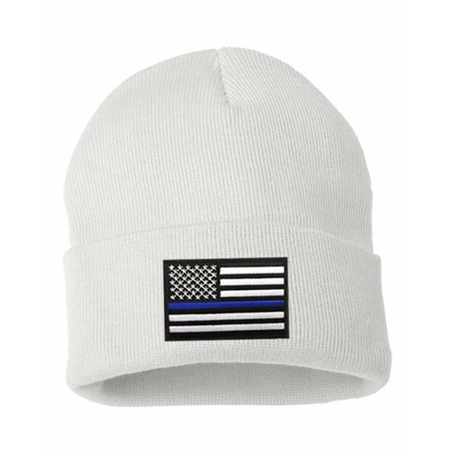 Thin Blue Line Flag Embroidered Beanie