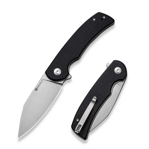 Omniform Flipper Folding Knife 3.65"" Satin 9Cr18MoV Drop Point Plain Edge Blade, Black Canvas Micarta Handle