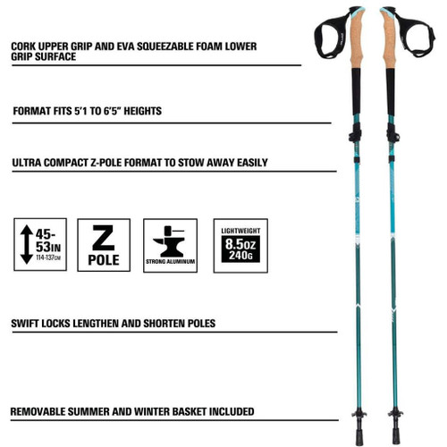 Alpha Aluminum Trekking Poles 1Pr Glacier Melt