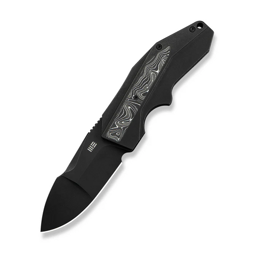 WEKNIFE Coral SLT Flipper Knife Black Titanium Handle With Aluminum Foil Carbon Fiber Inlay (2.95"" Black Stonewashed CPM 20CV Blade)