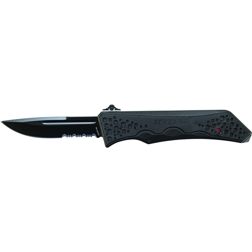 5th Generation OTF Assist Black Drop Point Blade 40% Serrated, AUS-8 Steel