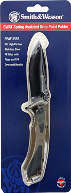 AST 3.25" BLACK/POLY GRIPS&W KNIFE EXTREME OPS SPRING 