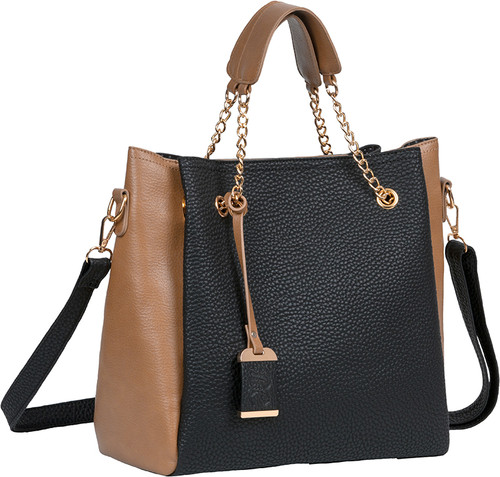 TOTE STYLE PURSE W/ HOLS BLACK & TAN