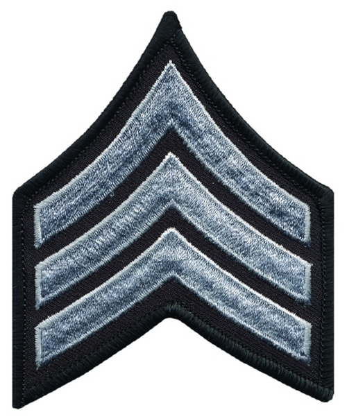 Medium 3'' Gray/Black Sergeant Chevrons w/ Merrowed Border