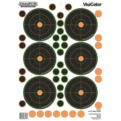 Champion Targets 46133 Adhesive Visicolor Targets, 25 Yard Small Bore, 5 Pack