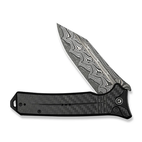 CIVIVI Neurohaptic Flipper & Button Lock Knife Carbon Fiber Overlay On Black G10 Handle (3.74"" Damascus Blade) C23080-DS1